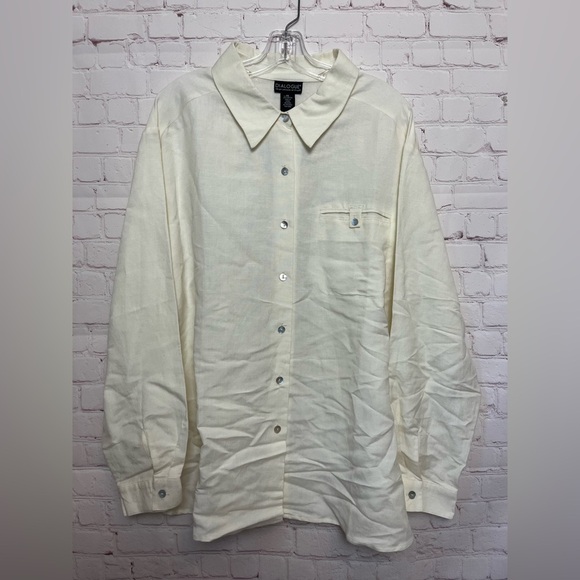 Dialogue Linen Blend Button Down Blouse - Picture 1 of 11
